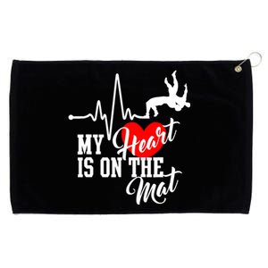 Funny My Heart Is Gift On The Mat Wrestling Mom Gift Grommeted Golf Towel