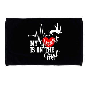 Funny My Heart Is Gift On The Mat Wrestling Mom Gift Microfiber Hand Towel