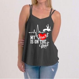 Funny My Heart Is Gift On The Mat Wrestling Mom Gift Women's Strappy Tank