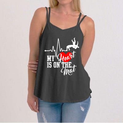 Funny My Heart Is Gift On The Mat Wrestling Mom Gift Women's Strappy Tank