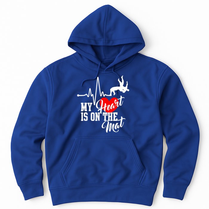 Funny My Heart Is Gift On The Mat Wrestling Mom Gift Hoodie