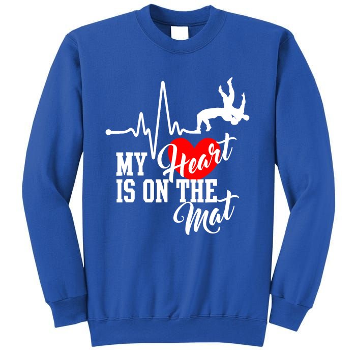 Funny My Heart Is Gift On The Mat Wrestling Mom Gift Sweatshirt