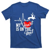 Funny My Heart Is Gift On The Mat Wrestling Mom Gift T-Shirt