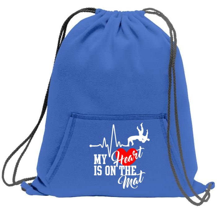 Funny My Heart Is Gift On The Mat Wrestling Mom Gift Sweatshirt Cinch Pack Bag