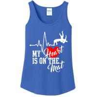 Funny My Heart Is Gift On The Mat Wrestling Mom Gift Ladies Essential Tank