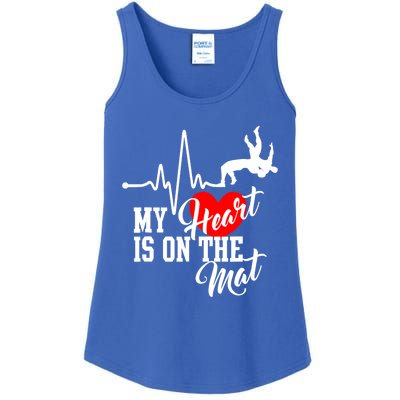 Funny My Heart Is Gift On The Mat Wrestling Mom Gift Ladies Essential Tank