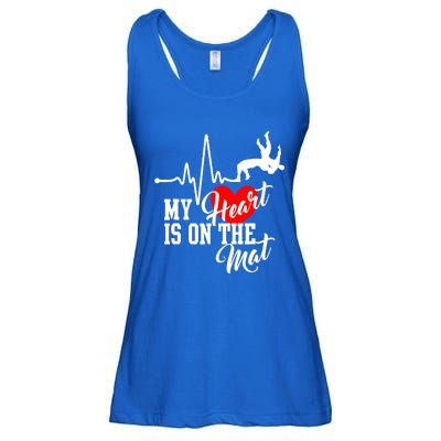 Funny My Heart Is Gift On The Mat Wrestling Mom Gift Ladies Essential Flowy Tank