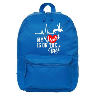 Funny My Heart Is Gift On The Mat Wrestling Mom Gift 16 in Basic Backpack