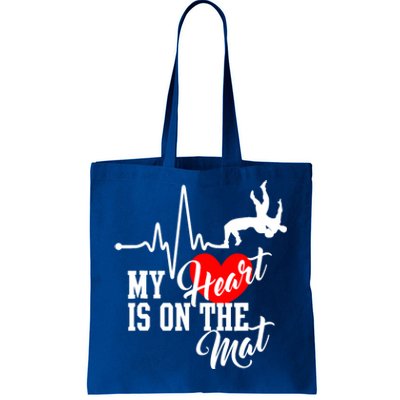 Funny My Heart Is Gift On The Mat Wrestling Mom Gift Tote Bag