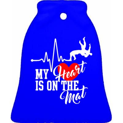 Funny My Heart Is Gift On The Mat Wrestling Mom Gift Ceramic Bell Ornament