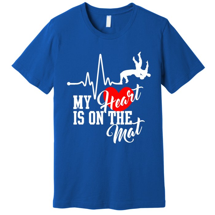 Funny My Heart Is Gift On The Mat Wrestling Mom Gift Premium T-Shirt