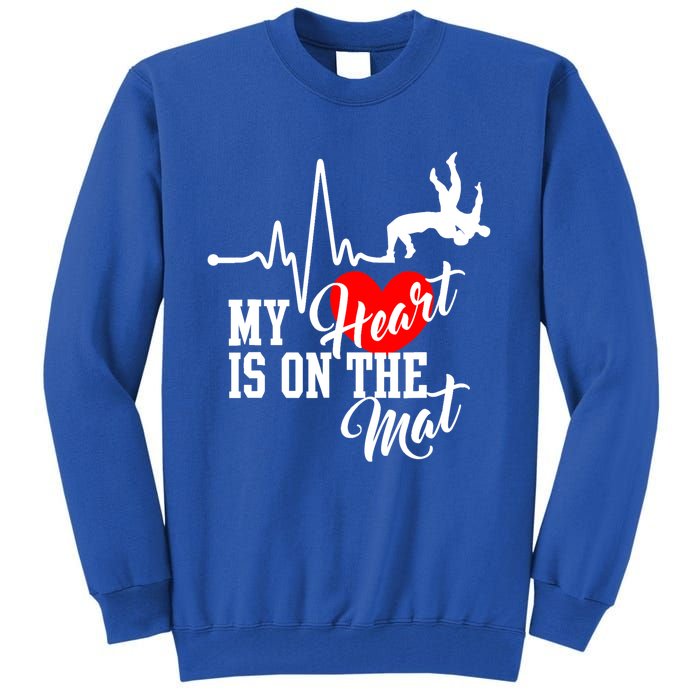 Funny My Heart Is Gift On The Mat Wrestling Mom Gift Tall Sweatshirt