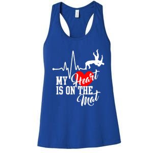 Funny My Heart Is Gift On The Mat Wrestling Mom Gift Women's Racerback Tank