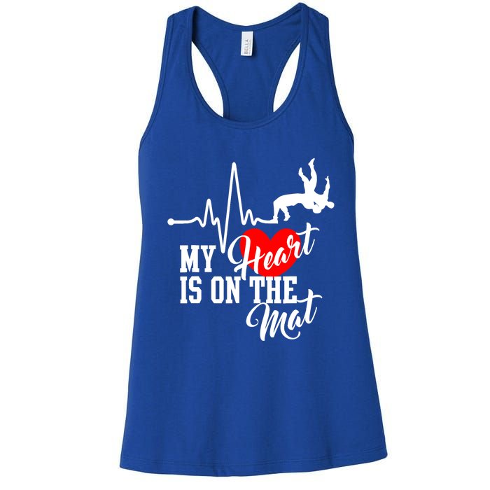 Funny My Heart Is Gift On The Mat Wrestling Mom Gift Women's Racerback Tank