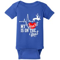 Funny My Heart Is Gift On The Mat Wrestling Mom Gift Baby Bodysuit