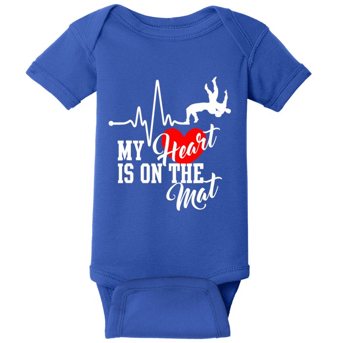 Funny My Heart Is Gift On The Mat Wrestling Mom Gift Baby Bodysuit