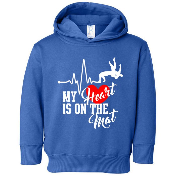 Funny My Heart Is Gift On The Mat Wrestling Mom Gift Toddler Hoodie