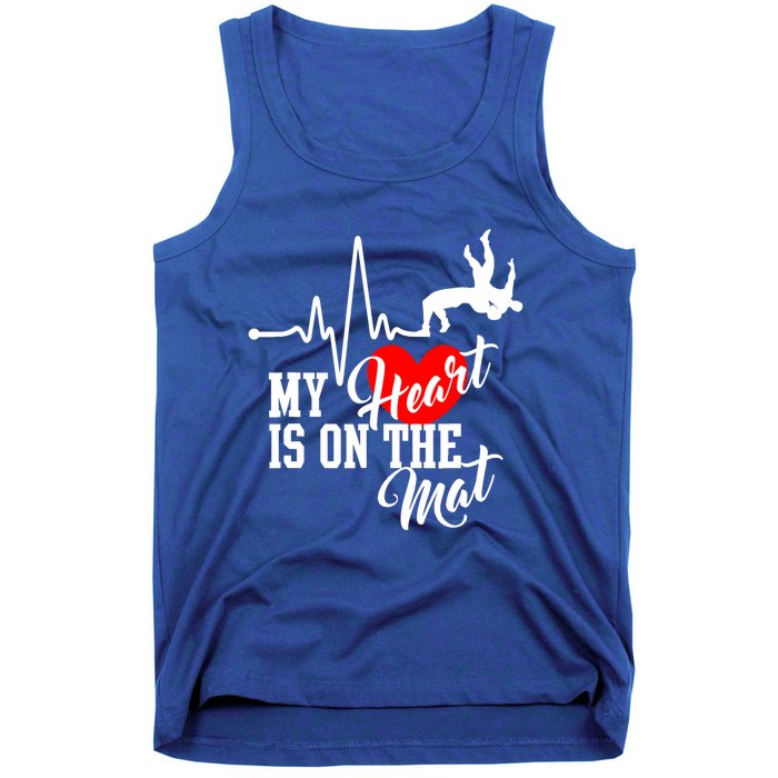 Funny My Heart Is Gift On The Mat Wrestling Mom Gift Tank Top