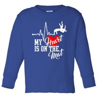 Funny My Heart Is Gift On The Mat Wrestling Mom Gift Toddler Long Sleeve Shirt