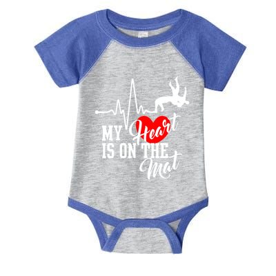 Funny My Heart Is Gift On The Mat Wrestling Mom Gift Infant Baby Jersey Bodysuit