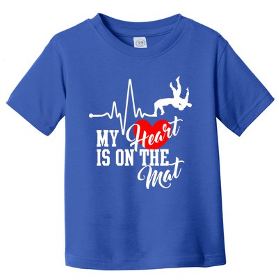 Funny My Heart Is Gift On The Mat Wrestling Mom Gift Toddler T-Shirt