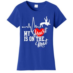 Funny My Heart Is Gift On The Mat Wrestling Mom Gift Women's T-Shirt