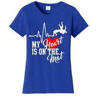 Funny My Heart Is Gift On The Mat Wrestling Mom Gift Women's T-Shirt