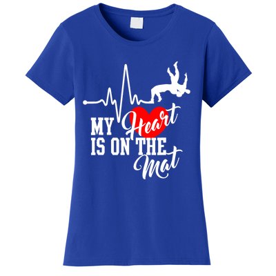 Funny My Heart Is Gift On The Mat Wrestling Mom Gift Women's T-Shirt