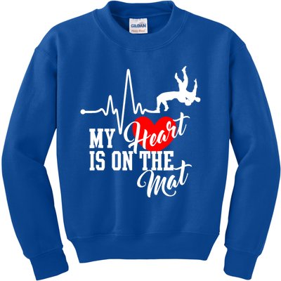 Funny My Heart Is Gift On The Mat Wrestling Mom Gift Kids Sweatshirt