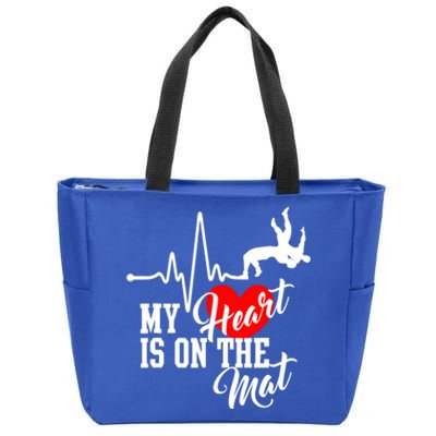 Funny My Heart Is Gift On The Mat Wrestling Mom Gift Zip Tote Bag