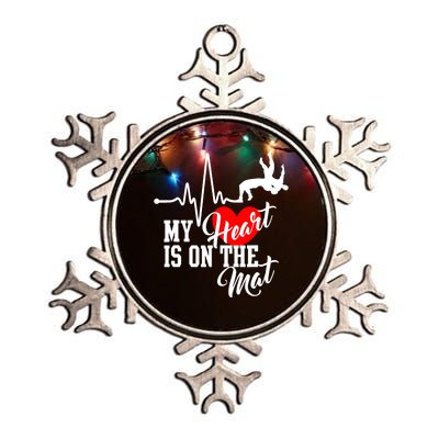 Funny My Heart Is Gift On The Mat Wrestling Mom Gift Metallic Star Ornament