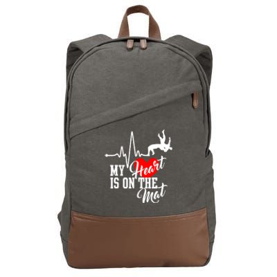 Funny My Heart Is Gift On The Mat Wrestling Mom Gift Cotton Canvas Backpack