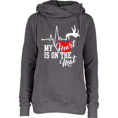 Funny My Heart Is Gift On The Mat Wrestling Mom Gift Womens Funnel Neck Pullover Hood