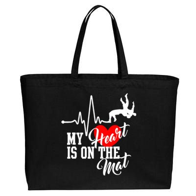 Funny My Heart Is Gift On The Mat Wrestling Mom Gift Cotton Canvas Jumbo Tote