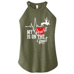 Funny My Heart Is Gift On The Mat Wrestling Mom Gift Women's Perfect Tri Rocker Tank