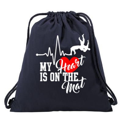 Funny My Heart Is Gift On The Mat Wrestling Mom Gift Drawstring Bag