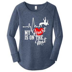 Funny My Heart Is Gift On The Mat Wrestling Mom Gift Women's Perfect Tri Tunic Long Sleeve Shirt