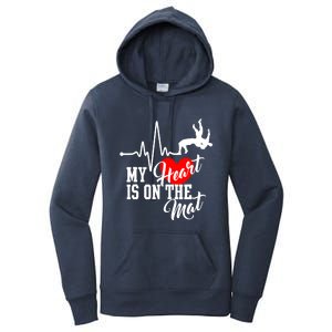 Funny My Heart Is Gift On The Mat Wrestling Mom Gift Women's Pullover Hoodie