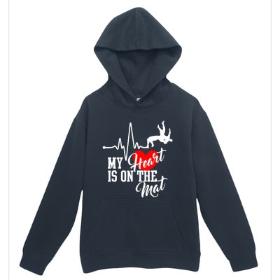 Funny My Heart Is Gift On The Mat Wrestling Mom Gift Urban Pullover Hoodie