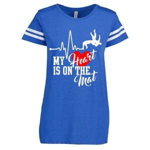 Funny My Heart Is Gift On The Mat Wrestling Mom Gift Enza Ladies Jersey Football T-Shirt