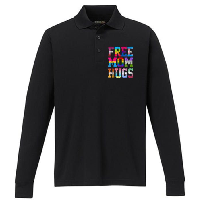 Free Mom Hugs For Pride Month Lgbt Mothers Day Gift Performance Long Sleeve Polo