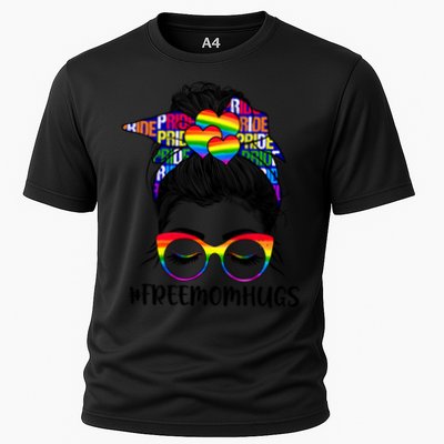 Free Mom Hugs Rainbow Lgbt Support Lgbtq Flag Messy Bun Gift Performance Shirt