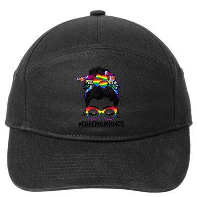 Free Mom Hugs Rainbow Lgbt Support Lgbtq Flag Messy Bun Gift 7-Panel Snapback Hat