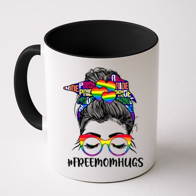 Free Mom Hugs Rainbow Lgbt Support Lgbtq Flag Messy Bun Gift Mug