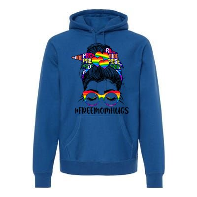 Free Mom Hugs Rainbow Lgbt Support Lgbtq Flag Messy Bun Gift Premium Hoodie