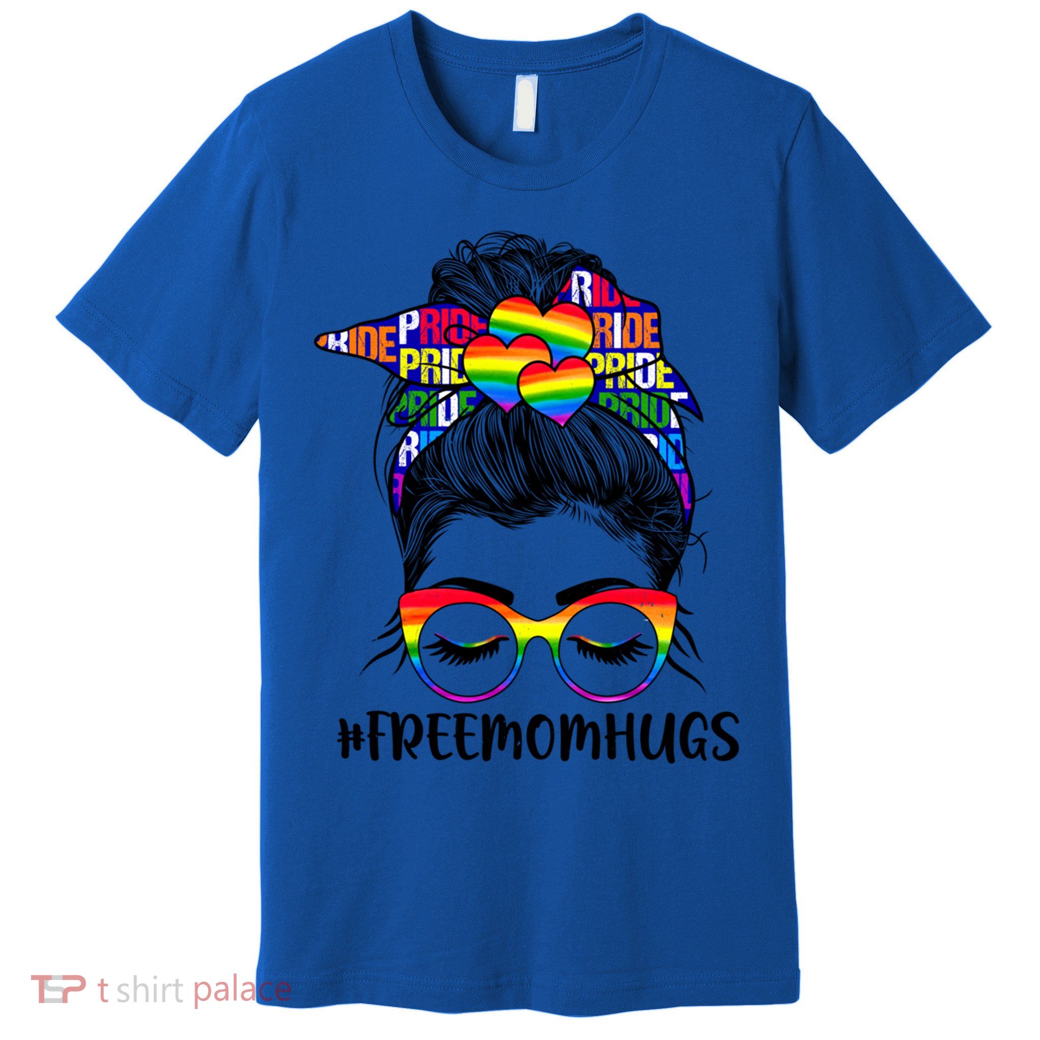 Free Mom Hugs Rainbow Lgbt Support Lgbtq Flag Messy Bun Gift Premium T-Shirt