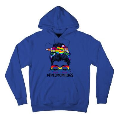 Free Mom Hugs Rainbow Lgbt Support Lgbtq Flag Messy Bun Gift Tall Hoodie