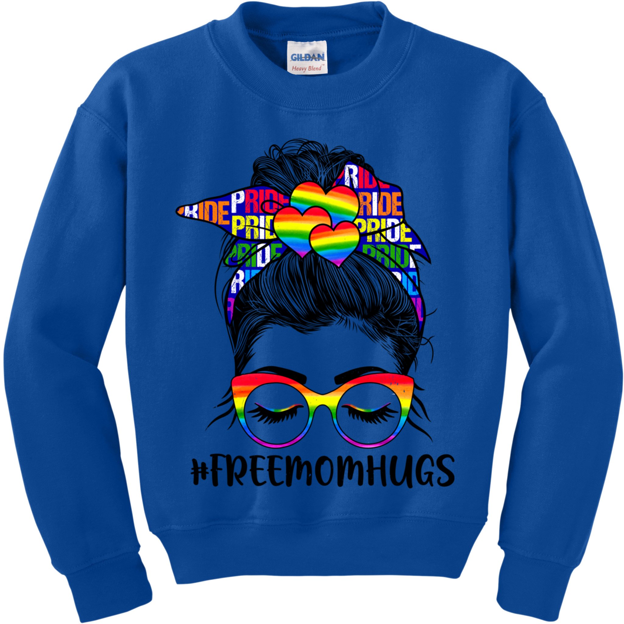 Free Mom Hugs Rainbow Lgbt Support Lgbtq Flag Messy Bun Gift Kids Sweatshirt