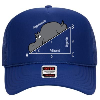 Funny Math Humor Hippotenuse Funny Hippo Math Analytical Hypotenuse High Crown Mesh Back Trucker Hat