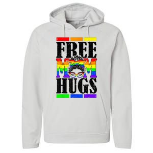 Free Mom Hugs Messy Bun LGBT Pride Month Rainbow Performance Fleece Hoodie